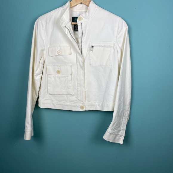 Lauren Ralph Lauren women's ivory cotton twill cropped jacket. Size M Petite - Picture 2 of 12